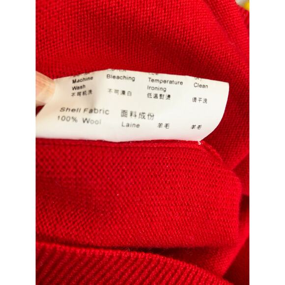 Biba Tie Mock Neck Sweater Red 100% Wool Knit Long Sleeve Casual Size 40 US 2 - Picture 5 of 5